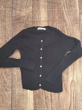 Mauve Kids Black Ribbed Button-Down Cardigan sz 7